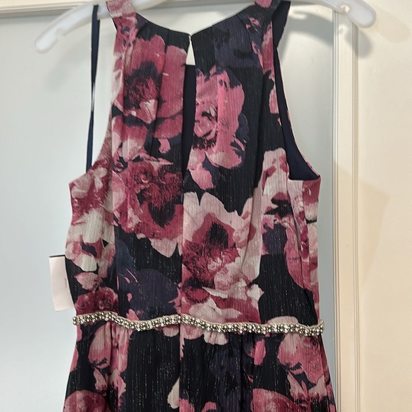 Long floral gown with beaded waist. Pink and Navy floral. - Picture 3 of 4